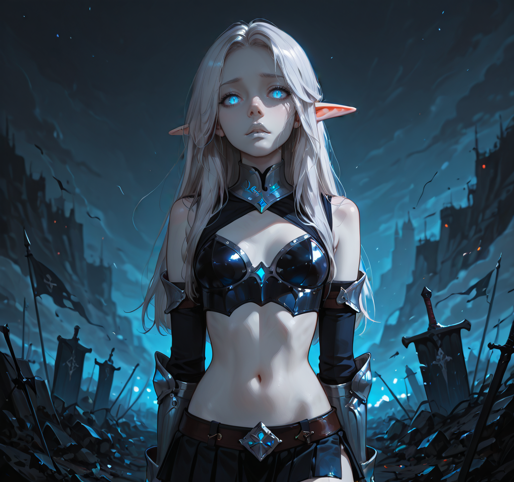 Ithryn holding her runeblade amidst skulls