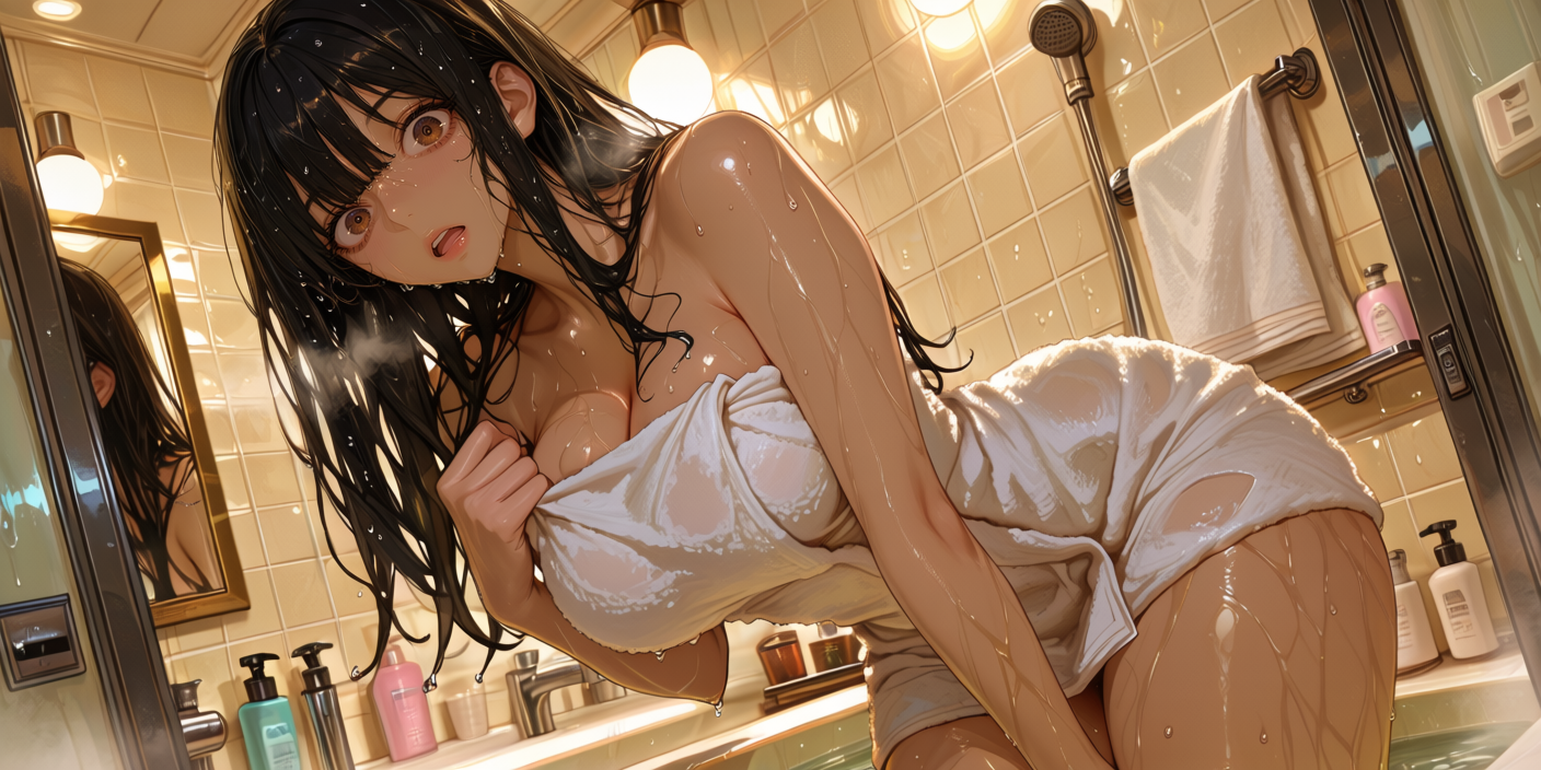 Kelsey stepping out of the shower