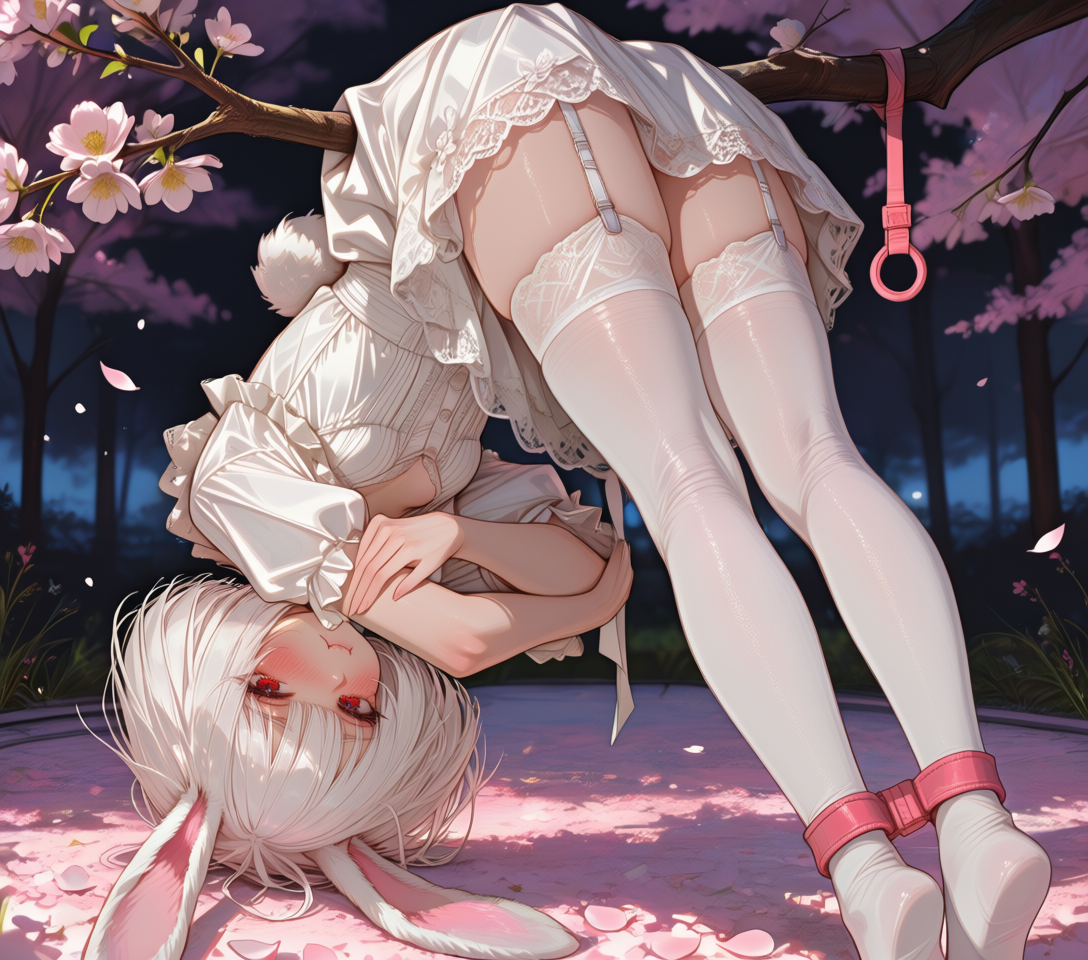 Pyoko's white dress snagged on brambles as she runs