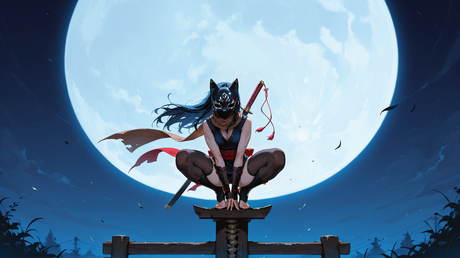 Renri — Kunoichi on Torii Gate under Full Moon
