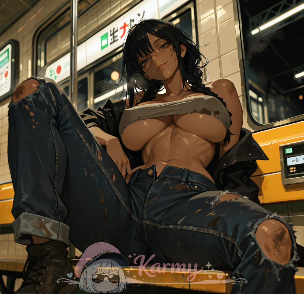 Samira leaning against a ticket gate at Namba station, smirking at the camera